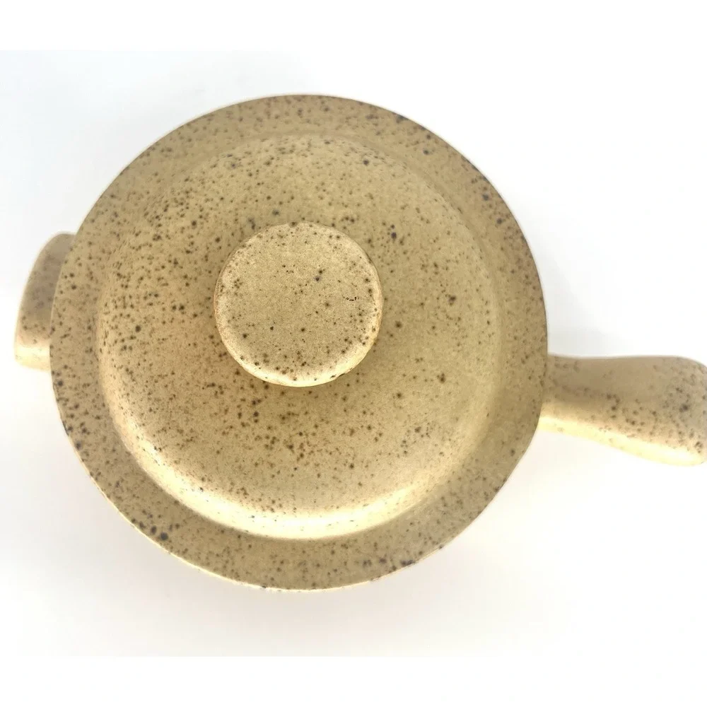 Carl McConnell Vtg Australian Lidded Pot Handle Stoneware Beige Pottery Speckled